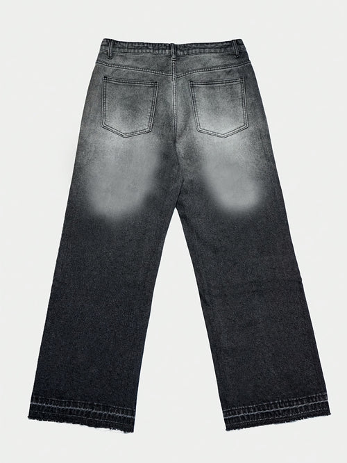 Rhinestone Gradient Wide-Leg Jeans