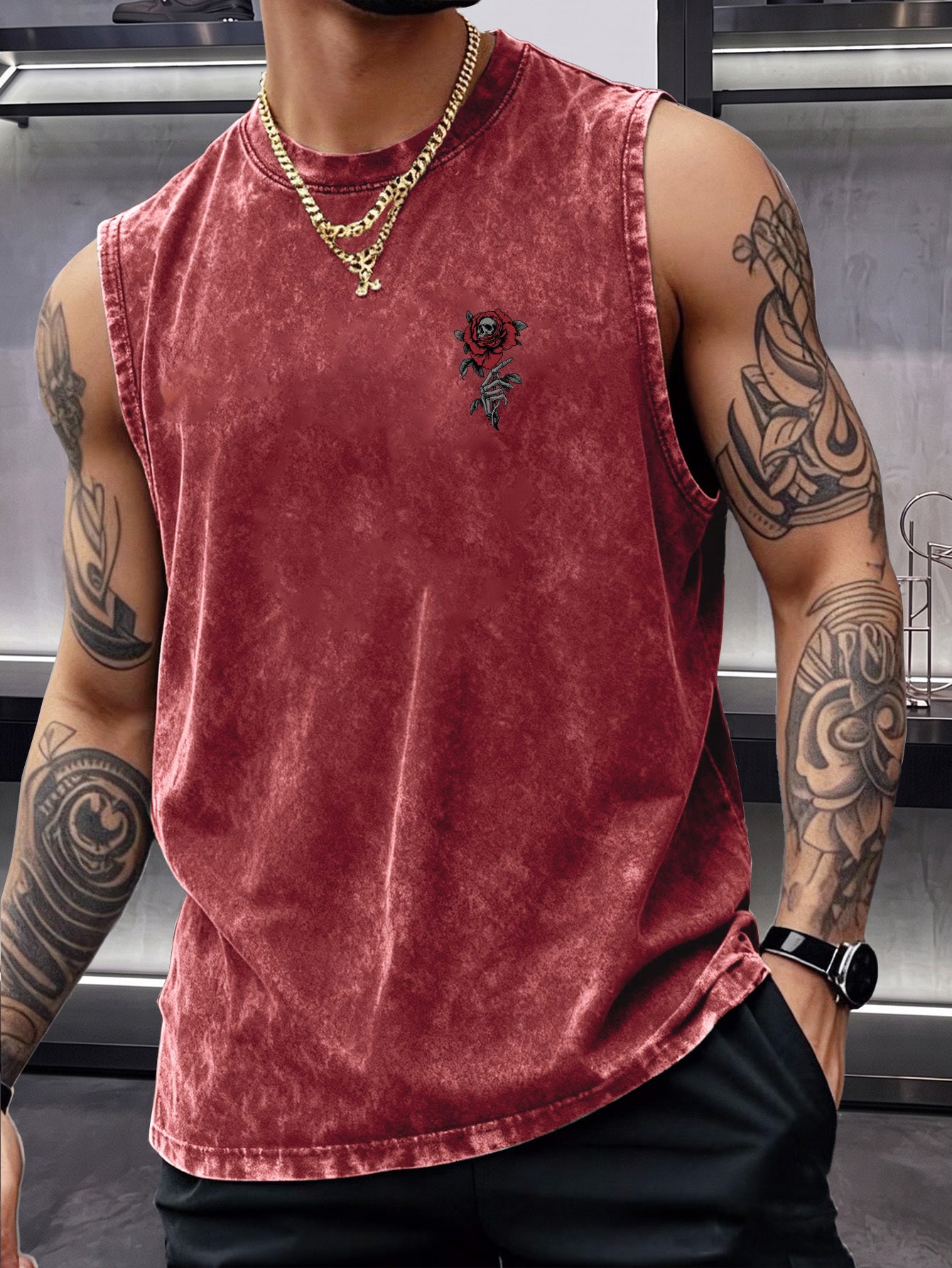 Skull Rose Washed Tank