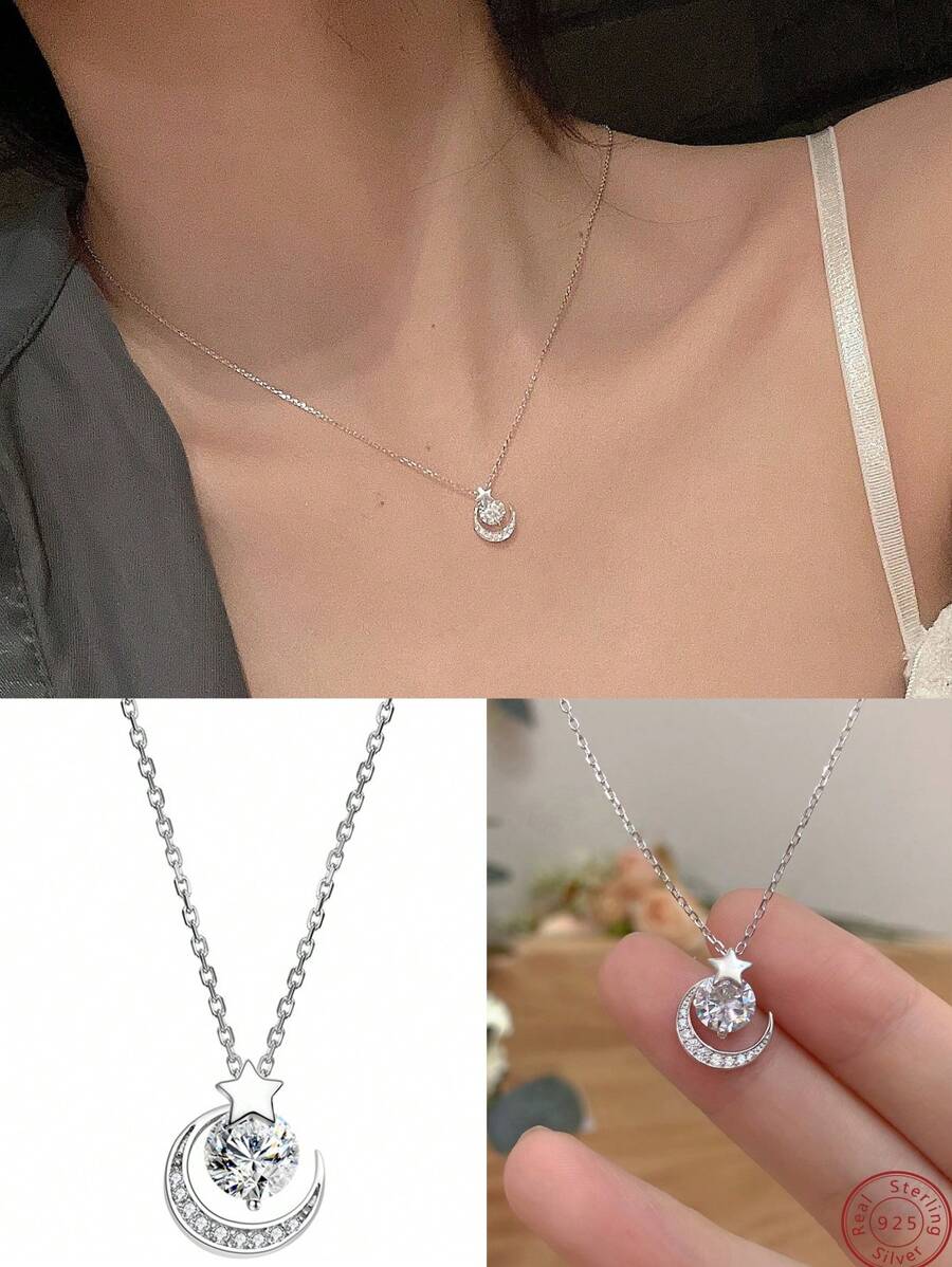 Crescent Moon and Star Necklace for Women