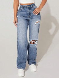 Casual High Waist Straight Leg Jeans