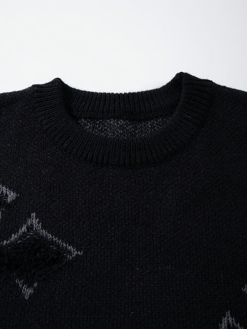 Retro Cross Print Knit Sweater