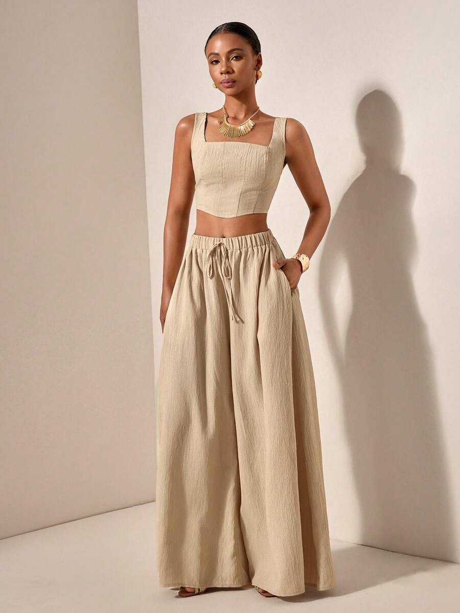 Strap Top & Wide Leg Pants Set