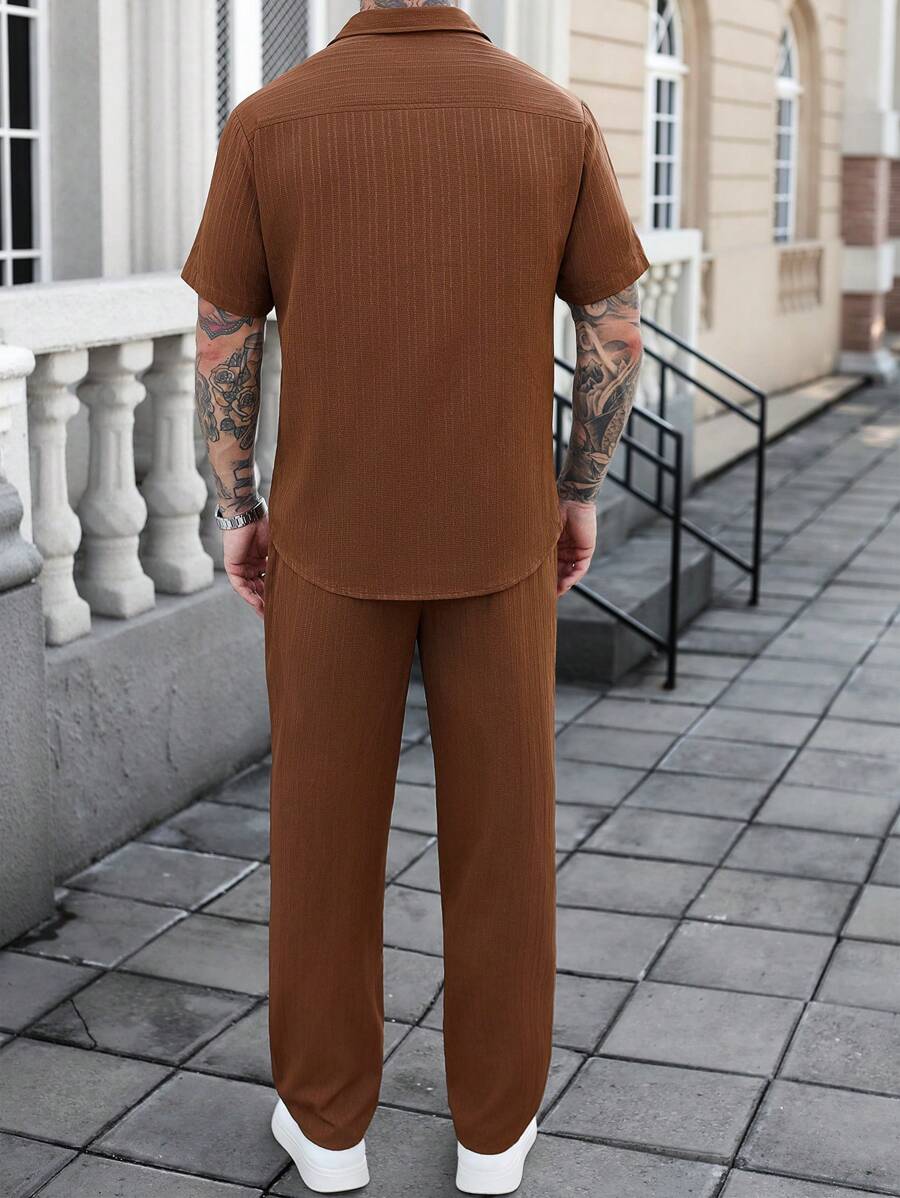 2pcs Set Textured Shirt And Pants