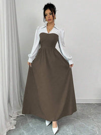 Black & White Striped Splicing Long Dress