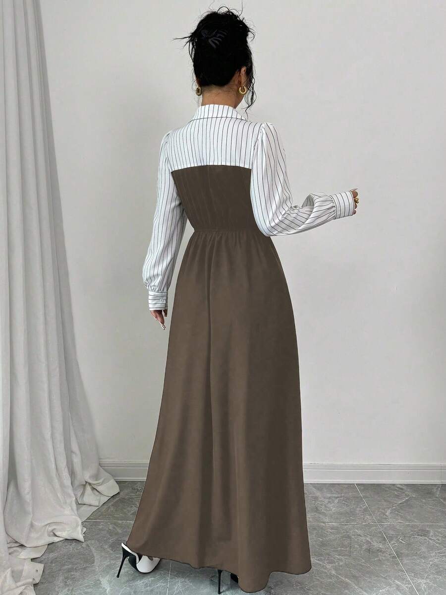 Black & White Striped Splicing Long Dress