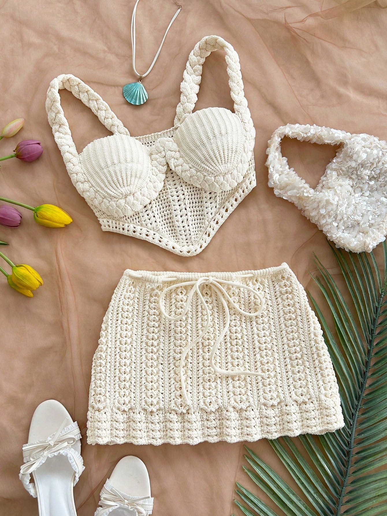 2pcs Backless Top And Low Waist Skirt Set