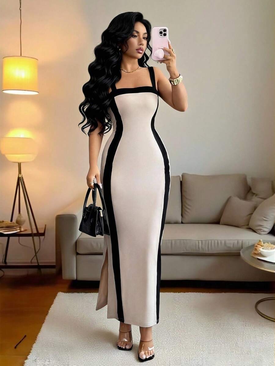 Slim-Fitting Halter-Neck Slit Dress