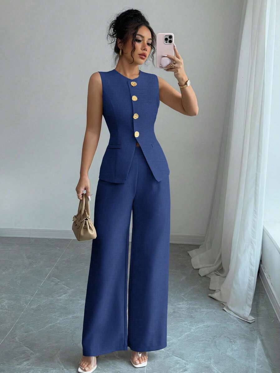 Elegant Floral Button Suit