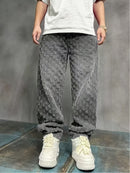 Crochet-Texture Straight-Leg Jeans