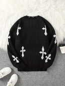 Distressed Cross Jacquard Sweater