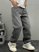 Crochet-Texture Straight-Leg Jeans