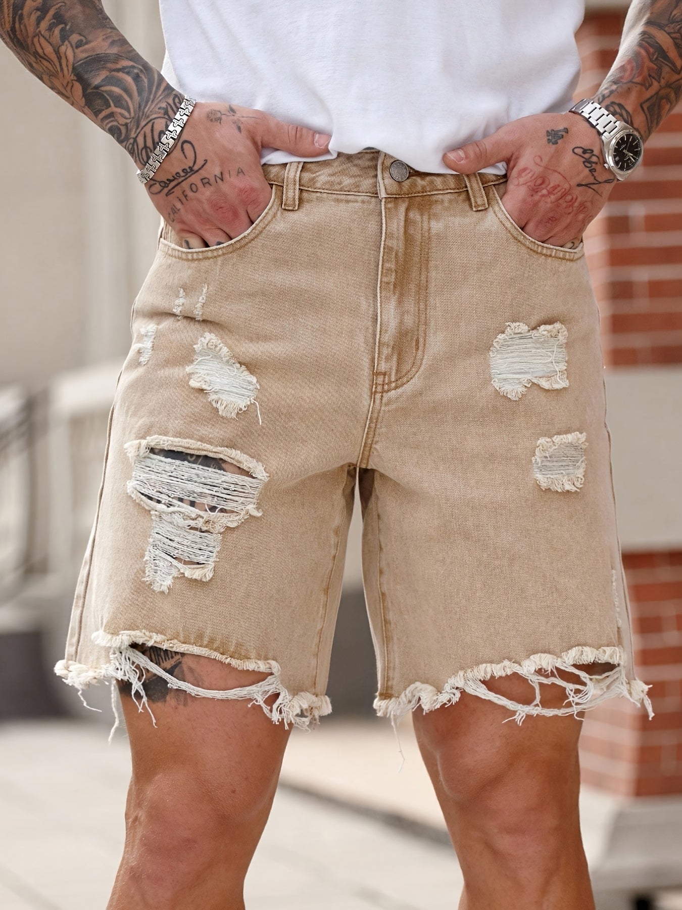 Distressed Denim Bermuda Shorts