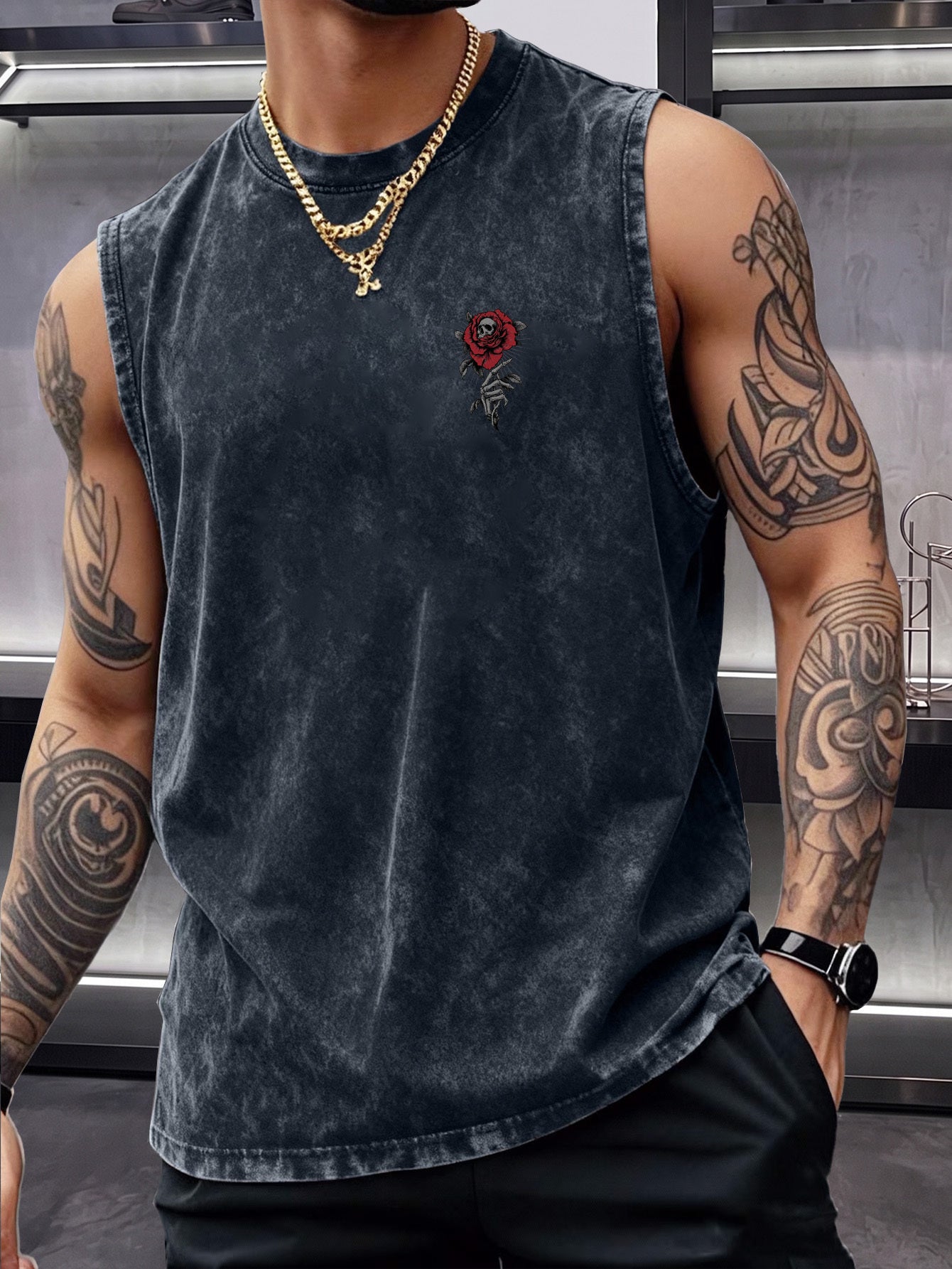 Skull Rose Washed Tank