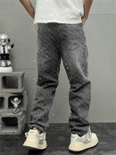 Crochet-Texture Straight-Leg Jeans