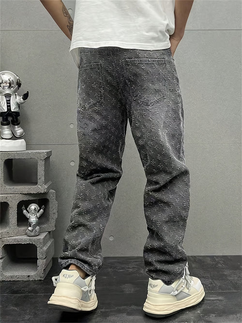 Crochet-Texture Straight-Leg Jeans