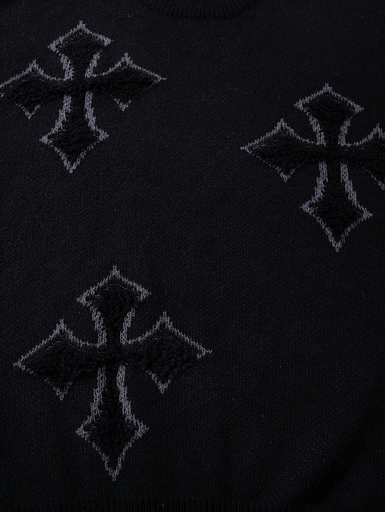 Retro Cross Print Knit Sweater