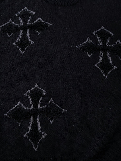 Retro Cross Print Knit Sweater