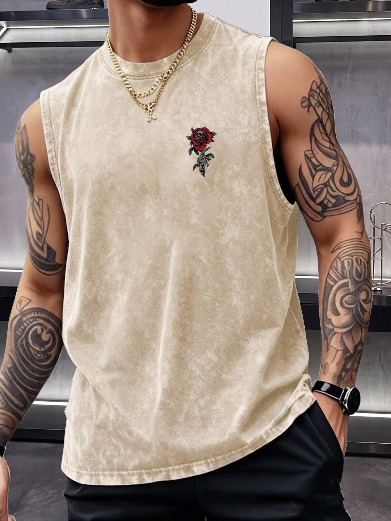 Skull Rose Washed Tank