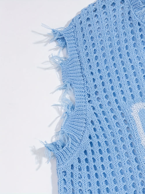 Letter Print Knit V-Neck Vest