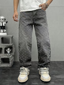 Crochet-Texture Straight-Leg Jeans