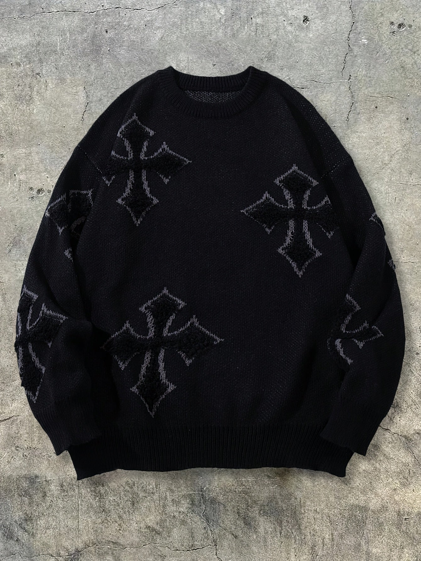Retro Cross Print Knit Sweater