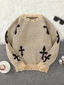 Distressed Cross Jacquard Sweater