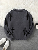 Distressed Cross Jacquard Sweater