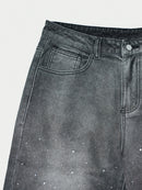 Rhinestone Gradient Wide-Leg Jeans