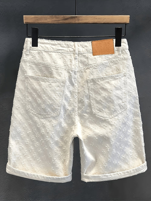 White Jacquard Denim Shorts