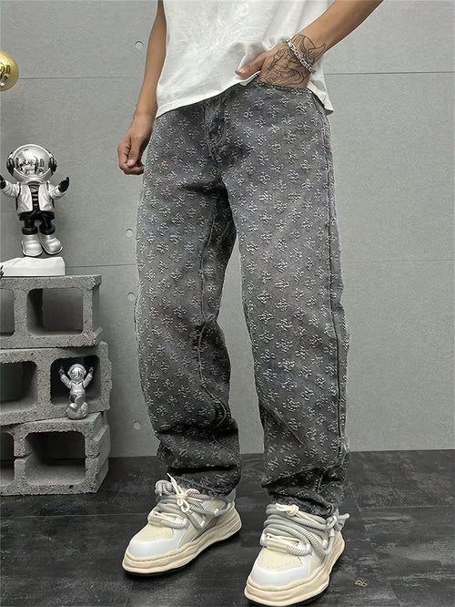 Crochet-Texture Straight-Leg Jeans