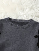 Distressed Cross Jacquard Sweater