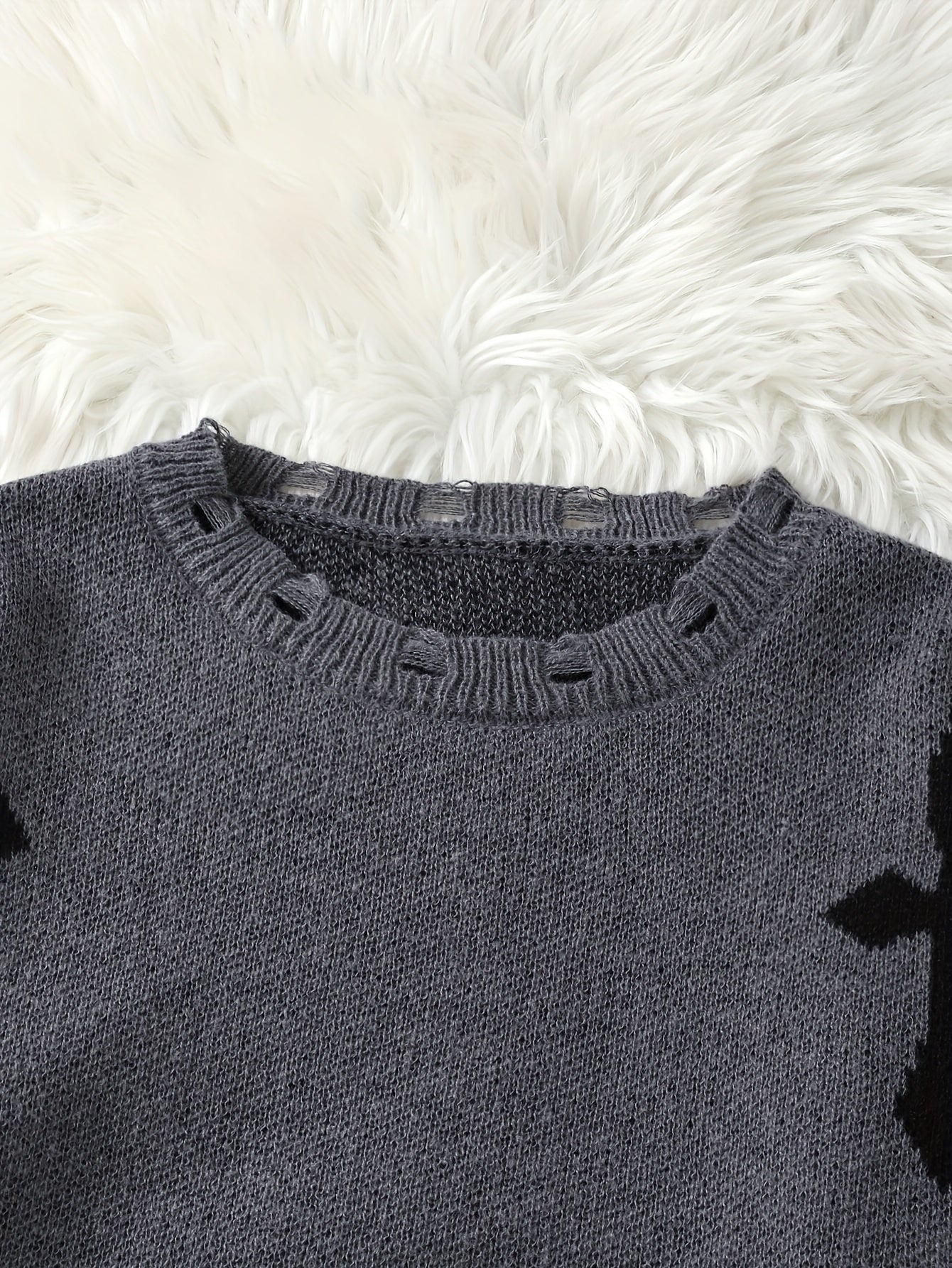 Distressed Cross Jacquard Sweater
