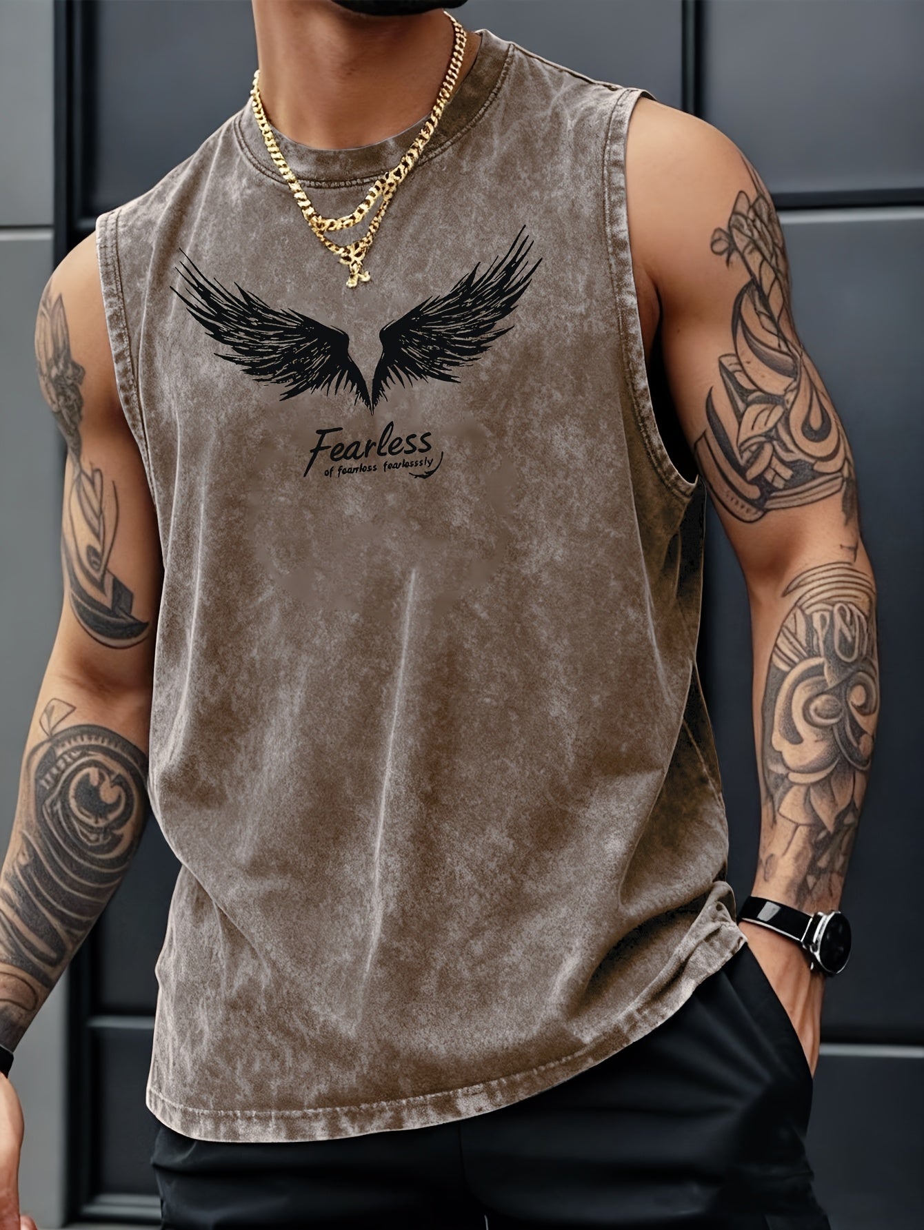 Fearless Wing Print Cotton Tank