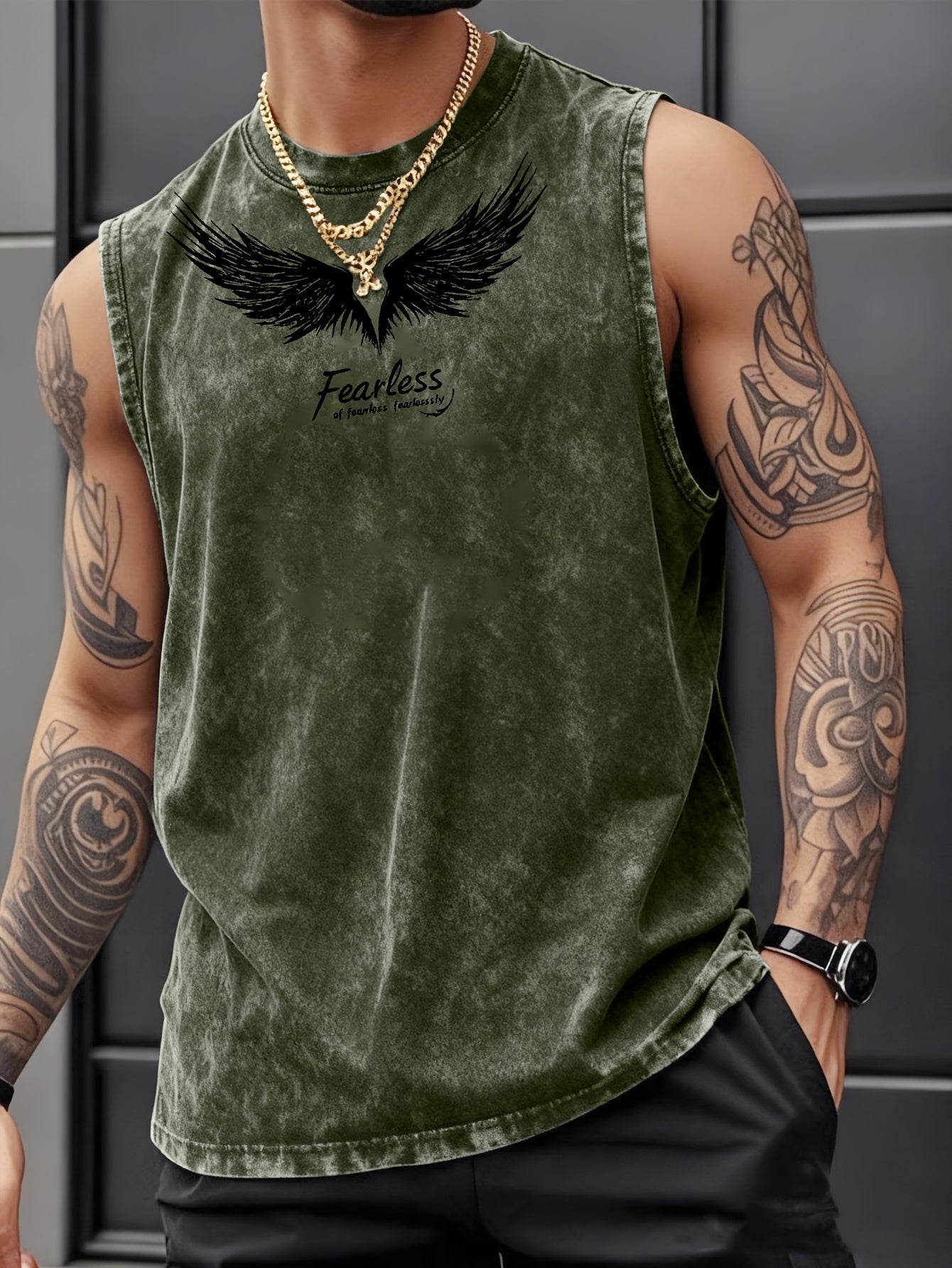 Fearless Wing Print Cotton Tank