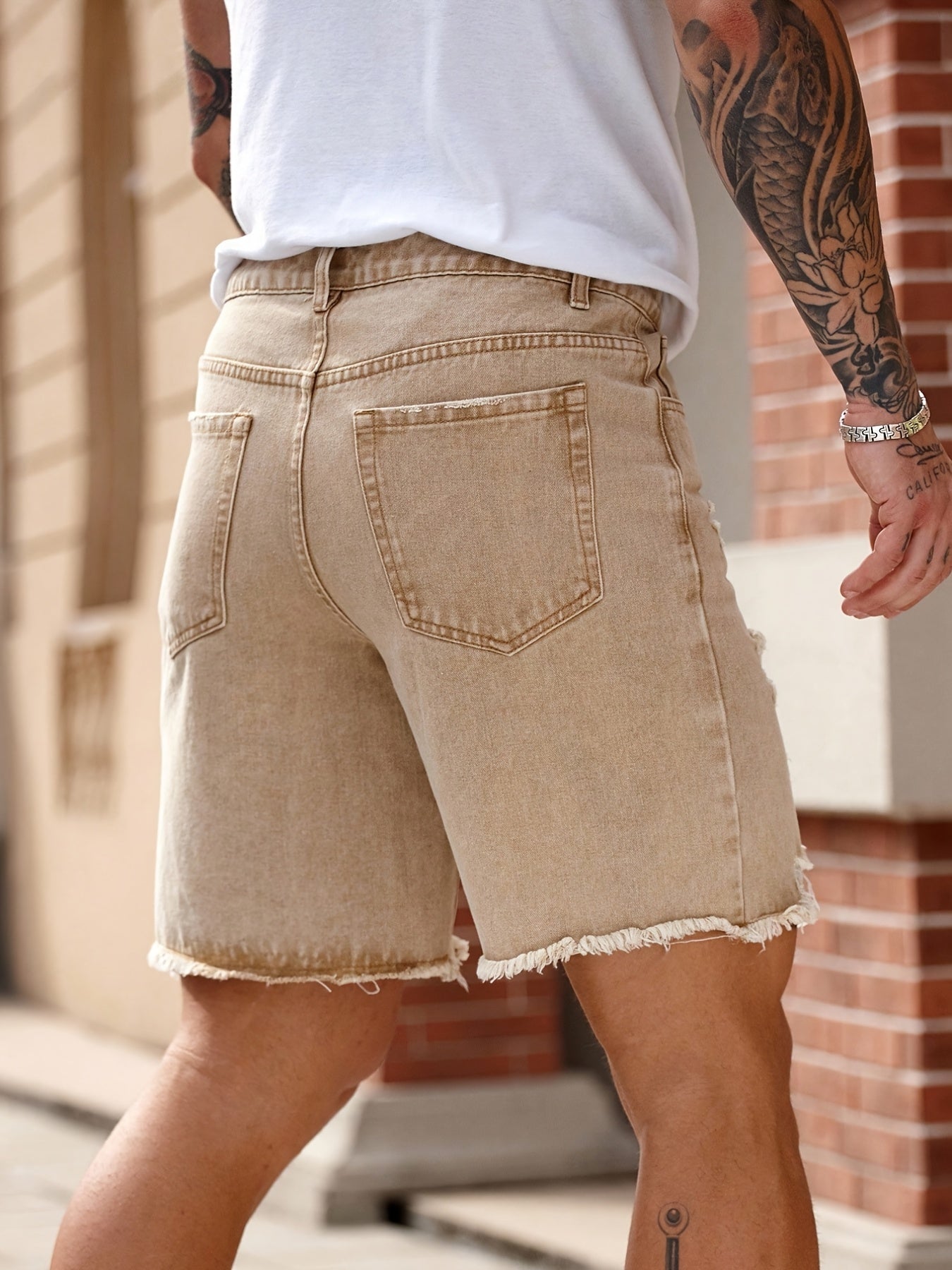 Distressed Denim Bermuda Shorts