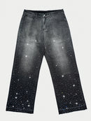 Rhinestone Gradient Wide-Leg Jeans