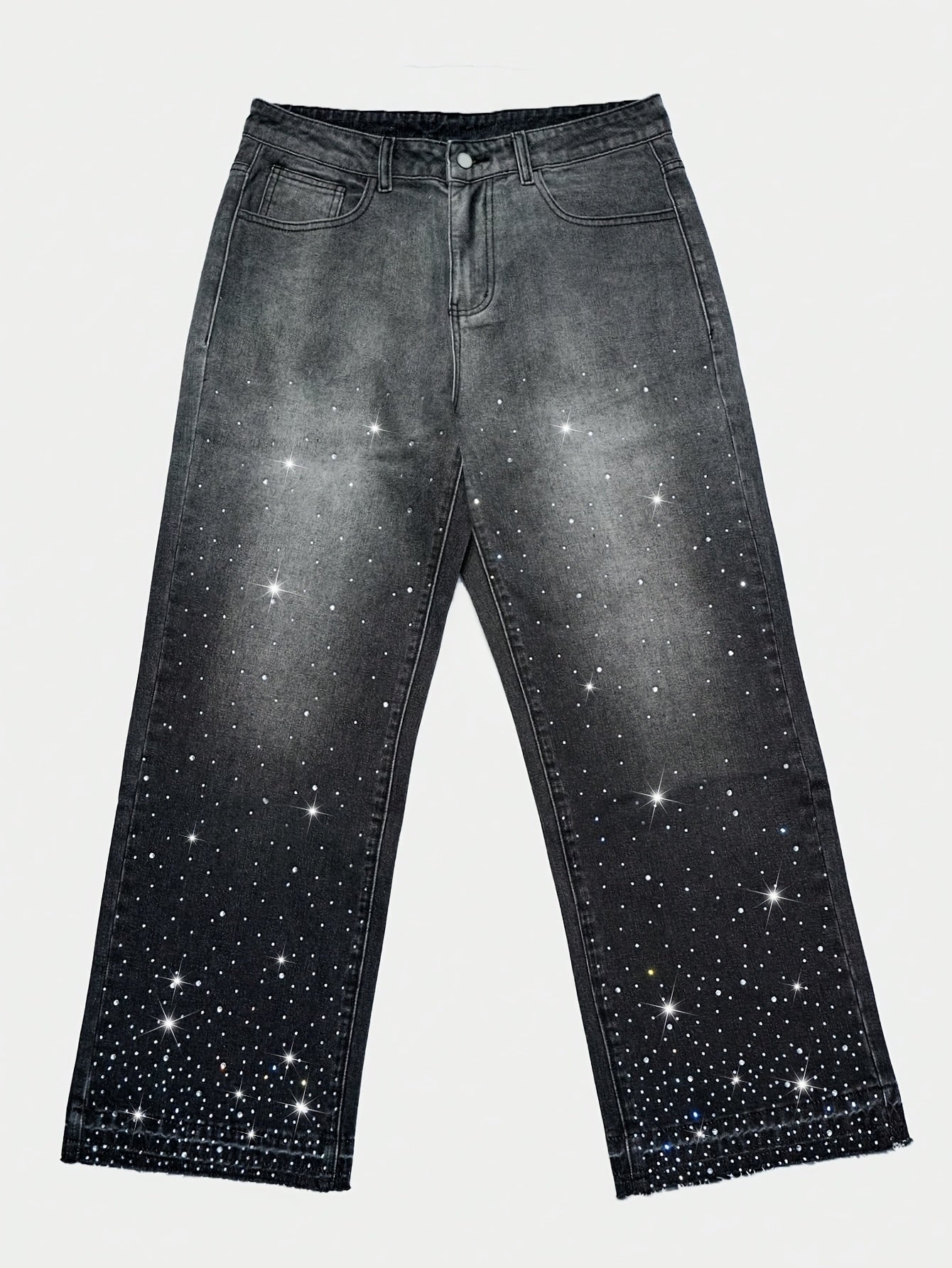 Rhinestone Gradient Wide-Leg Jeans