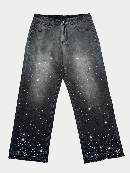 Rhinestone Gradient Wide-Leg Jeans