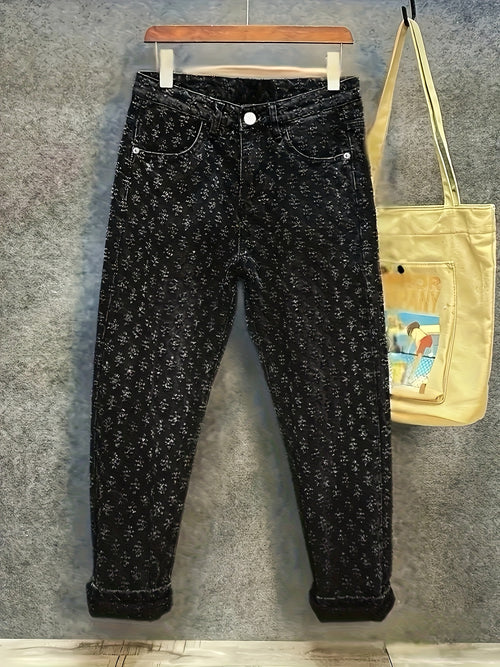 Floral Jacquard Straight-Leg Jeans