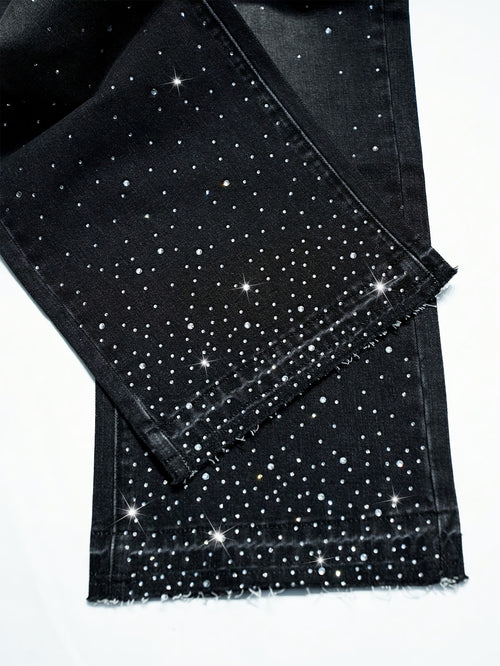Rhinestone Gradient Wide-Leg Jeans