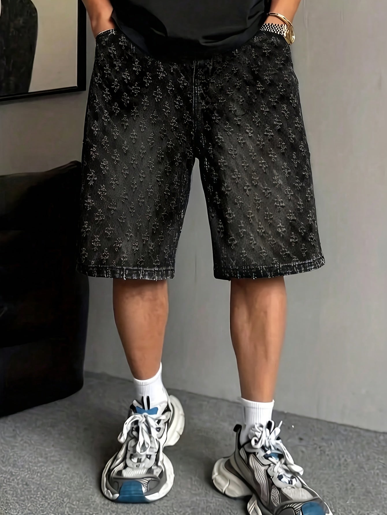 Crochet-Detail Denim Shorts
