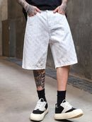 White Jacquard Denim Shorts