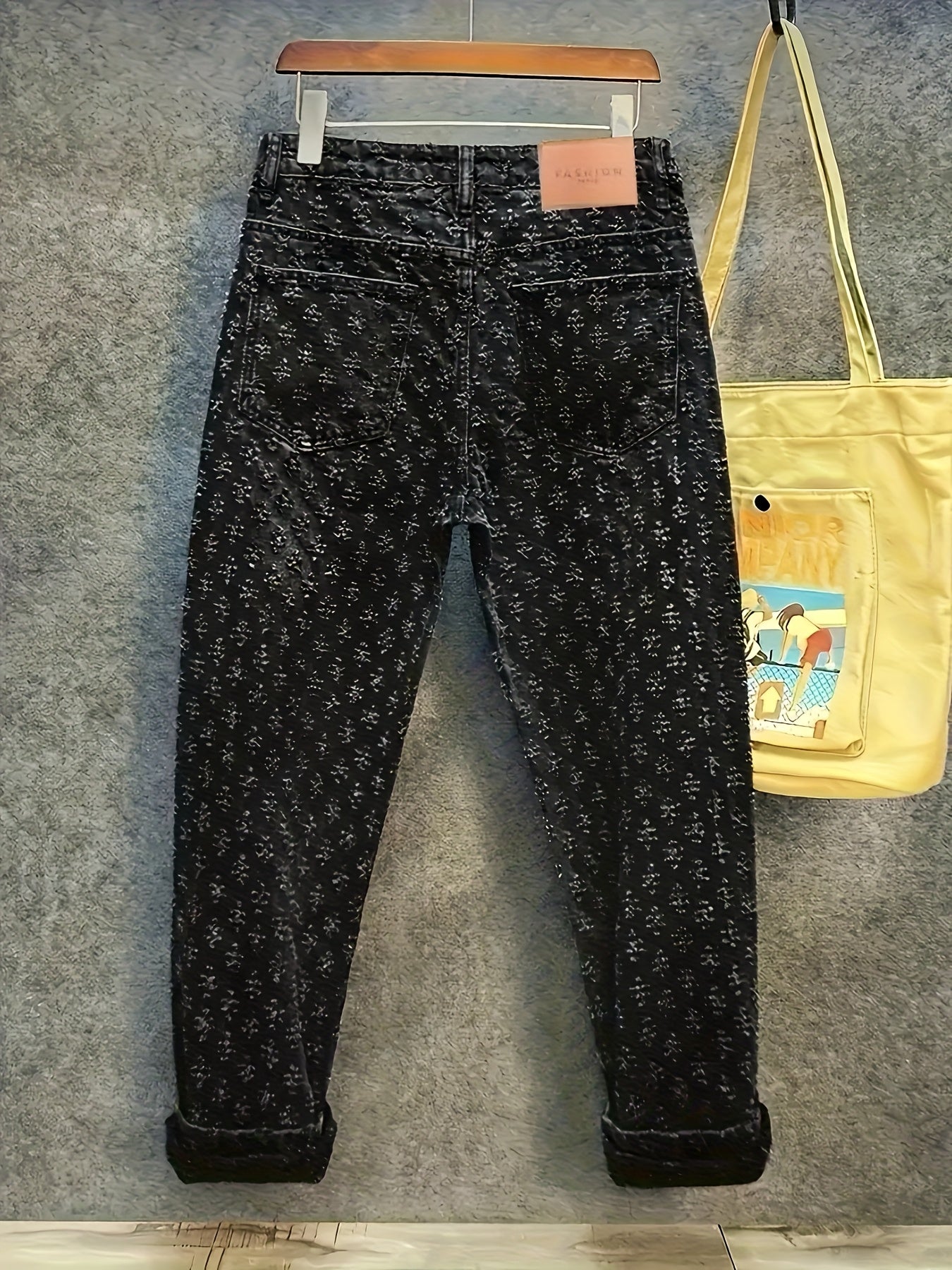 Floral Jacquard Straight-Leg Jeans