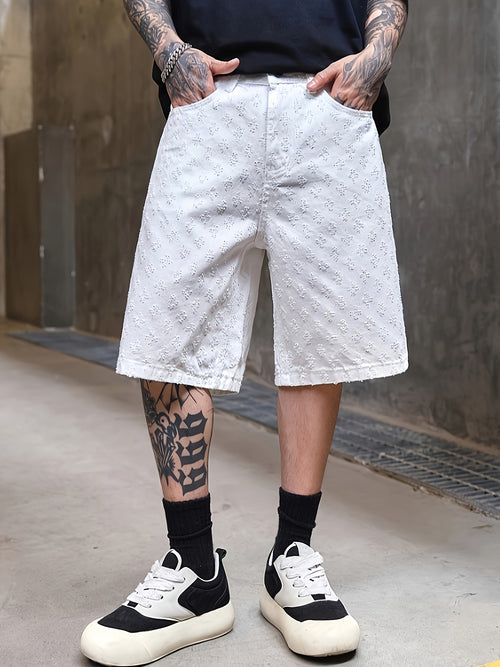White Jacquard Denim Shorts