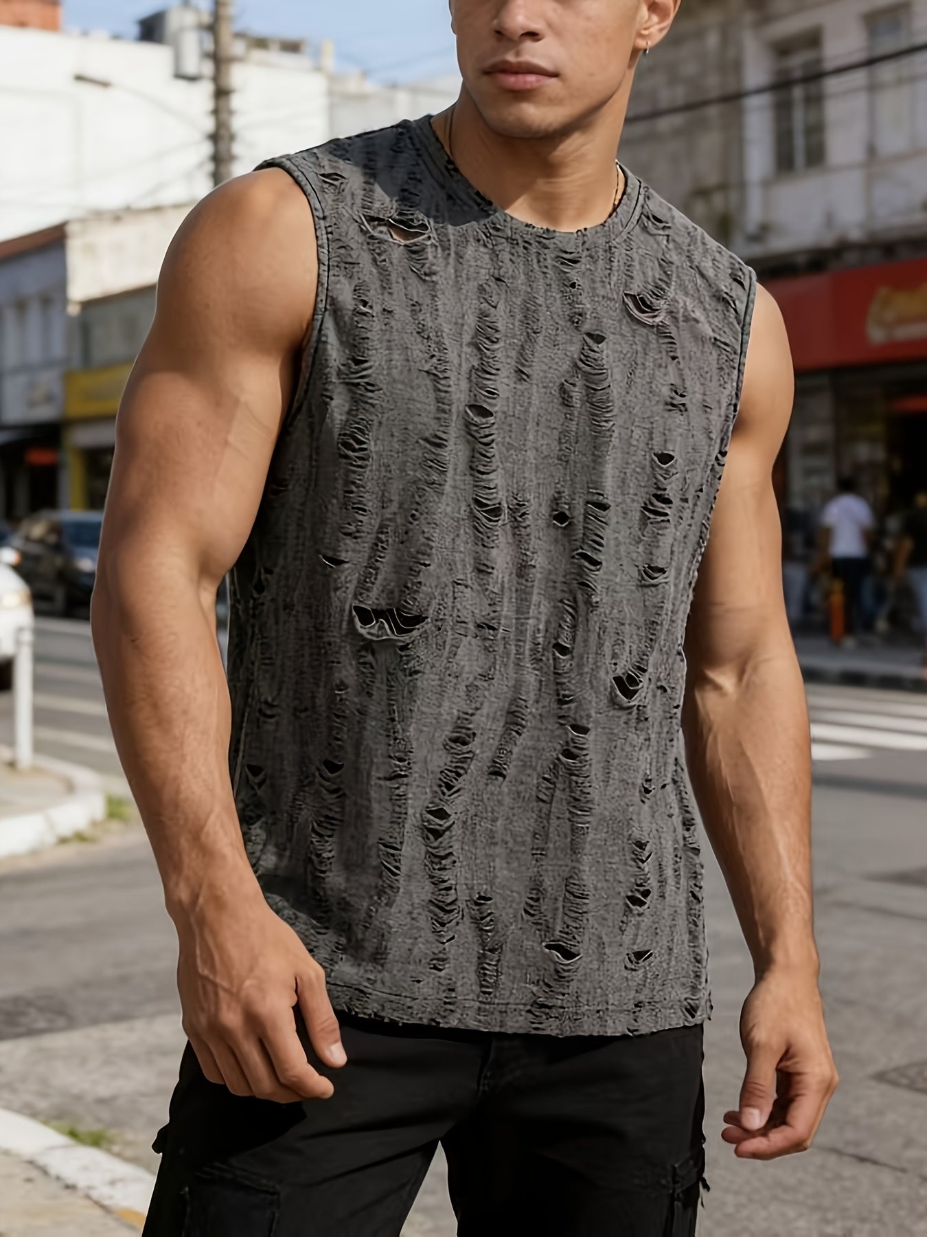 Distressed Jacquard Tank Top