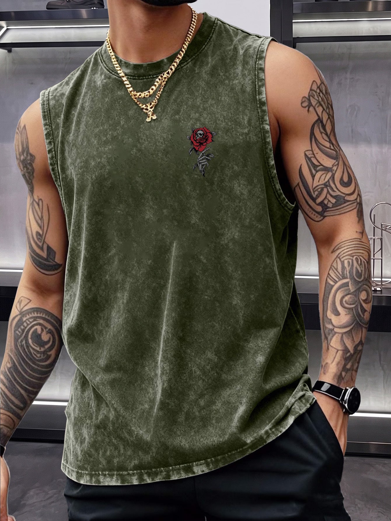 Skull Rose Washed Tank
