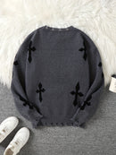 Distressed Cross Jacquard Sweater