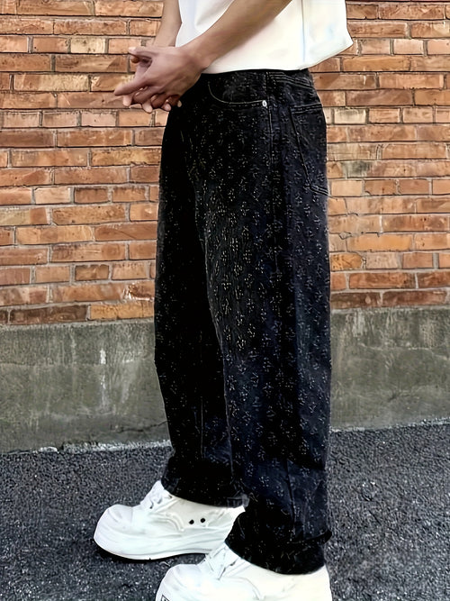 Floral Jacquard Straight-Leg Jeans