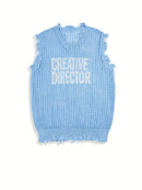 Letter Print Knit V-Neck Vest