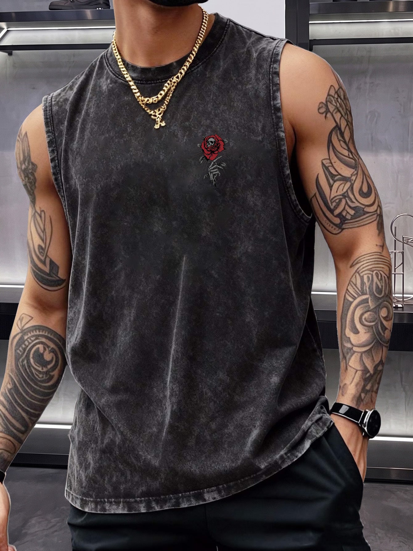 Skull Rose Washed Tank